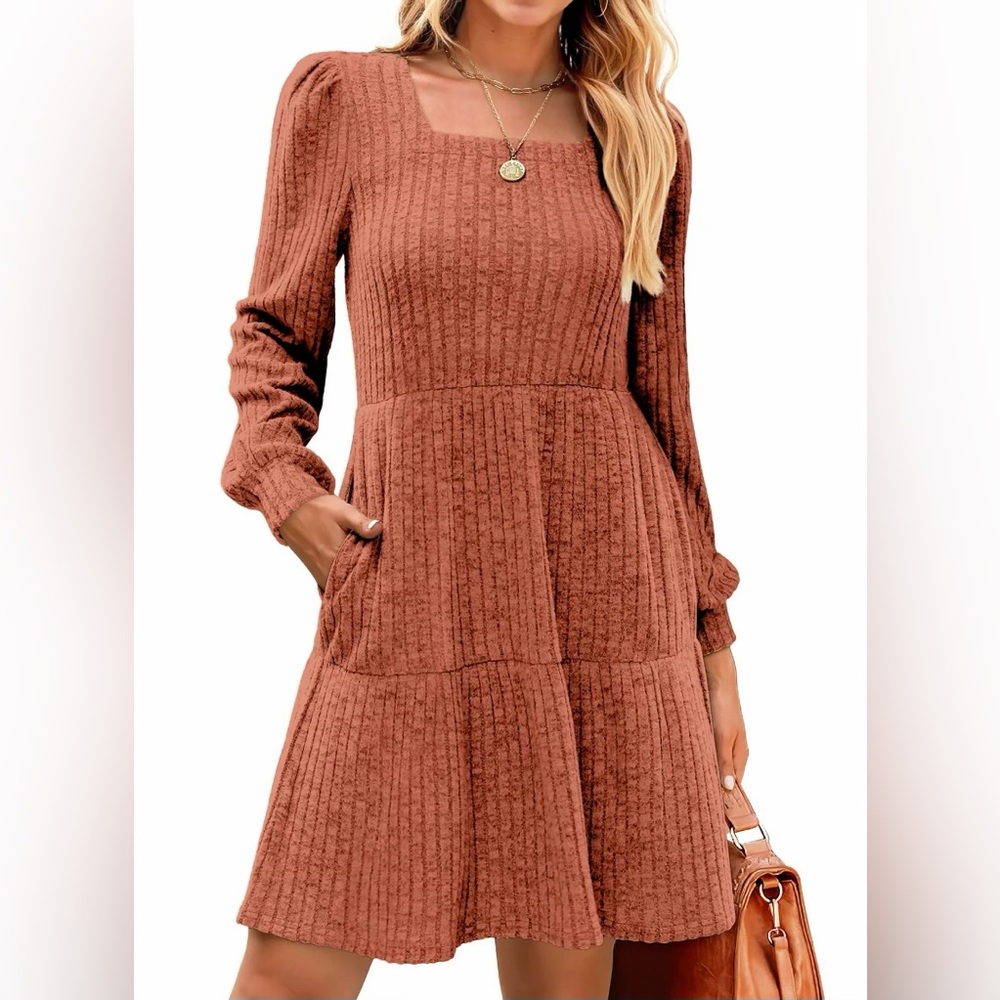 Elegant Pink Ribbed Casual Dress